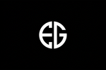 A symbol with white letters EG and a solid black background